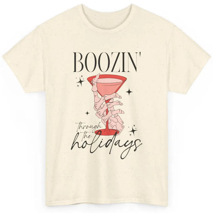 Boozin’ Through The Holidays Christmas Drinking Wine Glass Classic Unisex T-Shirt