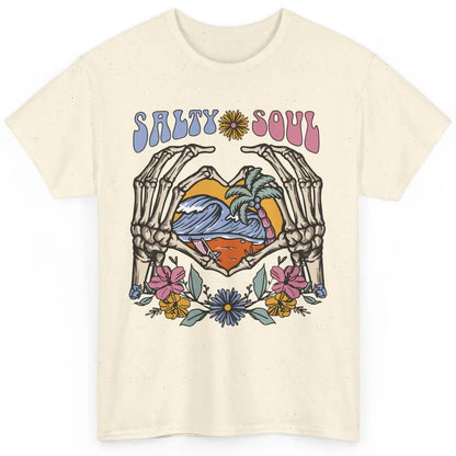 Retro Salty Beach Soul Floral Wave Skeleton Summer Vibes 70s Classic Unisex T-Shirt