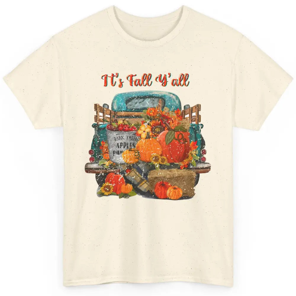 Retro Pumpkin Truck Sunflower Western Pumpkin Season Fall Classic Unisex T-Shirt