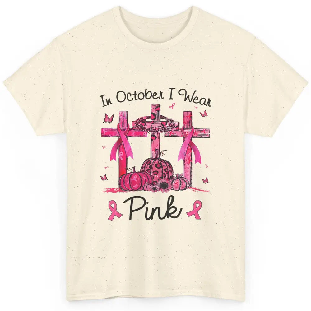 Cross Pumpkin Christian Pink Ribbon Breast Cancer Awareness Classic Unisex T-Shirt