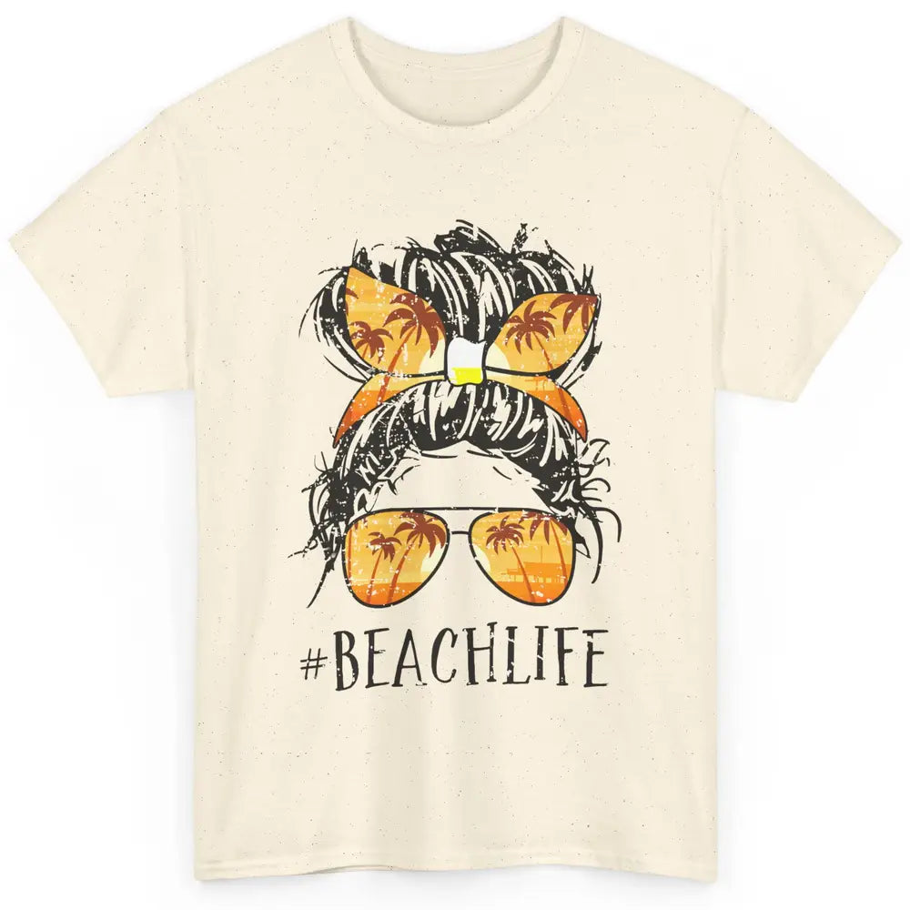 Beach Life Messy Bun Hair Retro Vintage Beach Palms Summer Classic Unisex T-Shirt