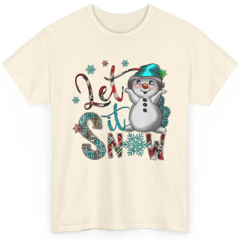 Leopard Snow Man Let It Snow Snowflakes Western Christmas Classic Unisex T-Shirt