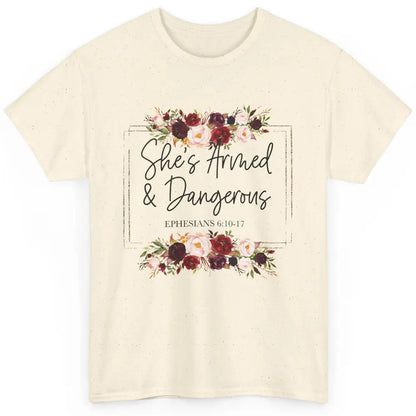 Floral She's Armed And Dangerous Bible Verse Christian Faith Classic Unisex T-Shirt