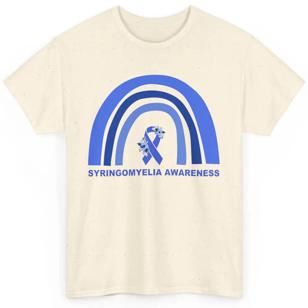 Syringomyelia Awareness Floral Blue Ribbon Rainbow Classic Unisex T-Shirt