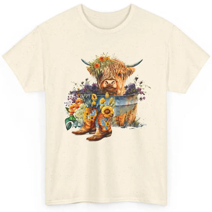 Floral Baby Highland Cow Cowboy Boots Western Farm Animals Classic Unisex T-Shirt