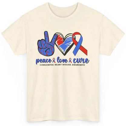 Congenital Heart Disease Blue Red Ribbon Peace Love Cure CHD Classic Unisex T-Shirt