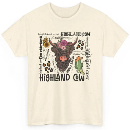 Floral Highland Cow Heifer Cactus Western Country Cowboy Classic Unisex T-Shirt