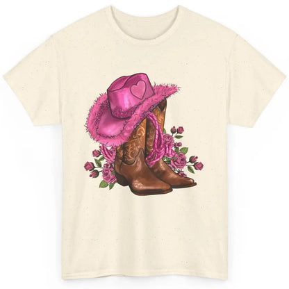 Floral Pink Cowgirl Boots And Hat Valentines Western Country Classic Unisex T-Shirt