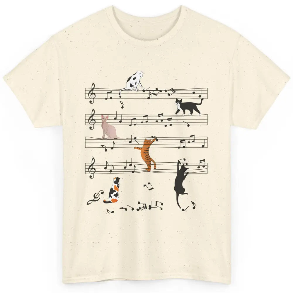 Funny Black Cats Music Sheet Kittens Playing Musical Notes Classic Unisex T-Shirt