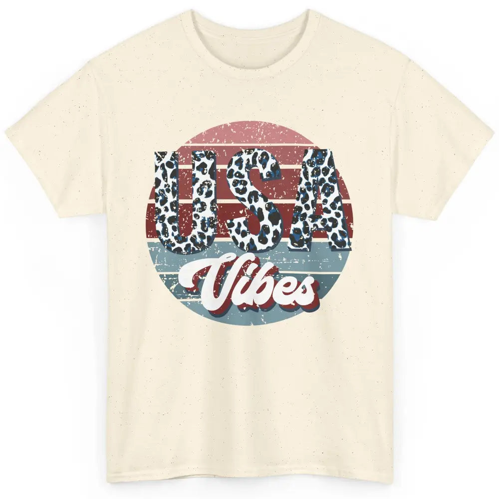 Vintage USA Vibes Leopard Patriots Independence Day Gift Classic Unisex T-Shirt