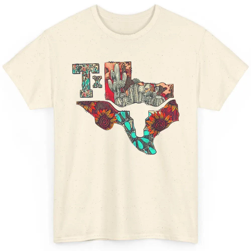 Texas Map Boho Texas State Leopard Western Desert Cactus Classic Unisex T-Shirt