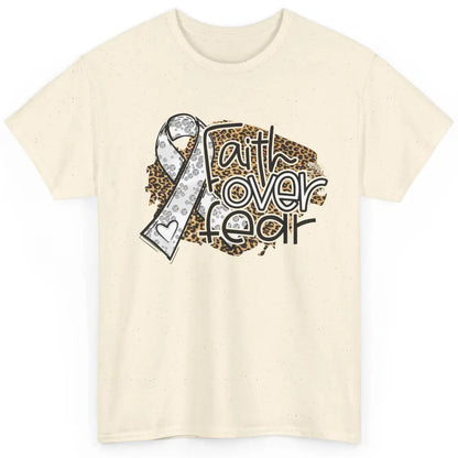 Faith Over Fear Leopard Lung Cancer Awareness Grey Ribbon Classic Unisex T-Shirt