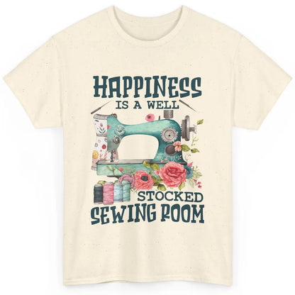 Floral Sewing Machine Happiness Is Well Stocked Sewing Room Classic Unisex T-Shirt