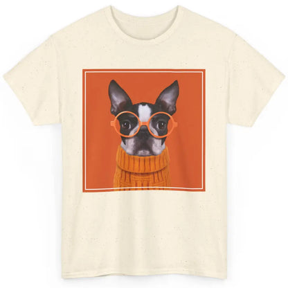 Funny Boston Terrier Face Orange Glasses Dog Nerd Cool Puppy Classic Unisex T-Shirt