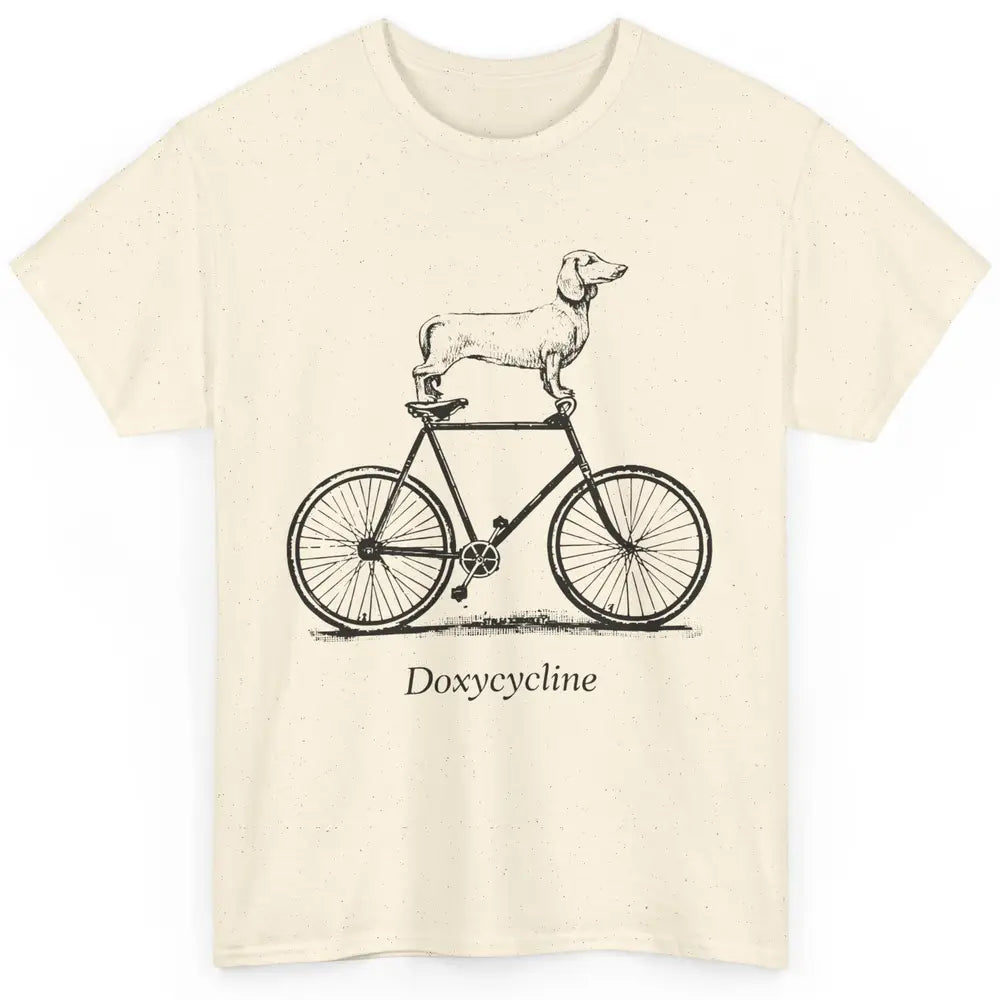 Dachshund On Bicycle Doxycycline Pun Veterinary Vet Tech Classic Unisex T-Shirt