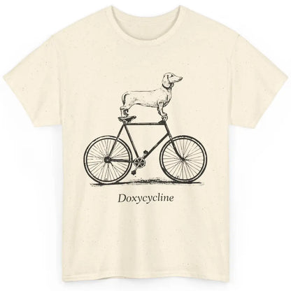 Dachshund On Bicycle Doxycycline Pun Veterinary Vet Tech Classic Unisex T-Shirt