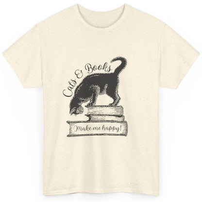 Black Cat Make Me Happy Reading Book Retro Kitten Bookish Classic Unisex T-Shirt