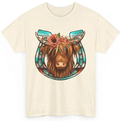 Floral Highland Cow Heifer Horseshoe Western Country Cowboy Classic Unisex T-Shirt