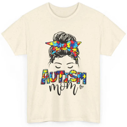 Autism Mom Messy Bun Hair Autism Awareness Puzzle Headband Classic Unisex T-Shirt