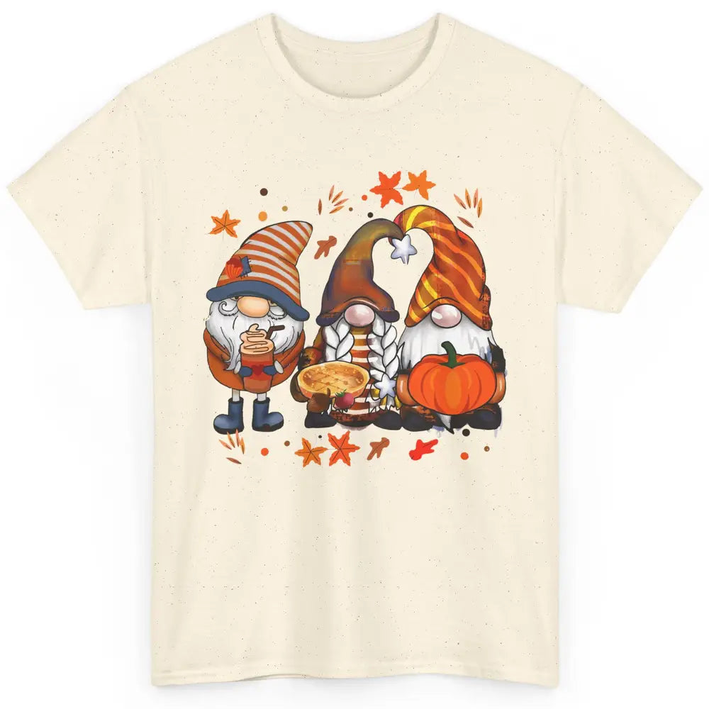 Retro Fall Gnomies Pumpkin Falling Leaves Thanksgiving Gnome Classic Unisex T-Shirt