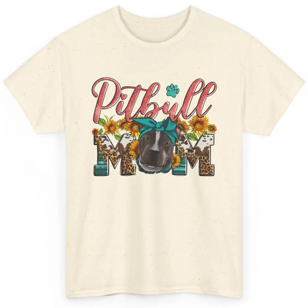 Sunflower Leopard Pitbull Mom Western Pitbull Dog Lady Gift Classic Unisex T-Shirt