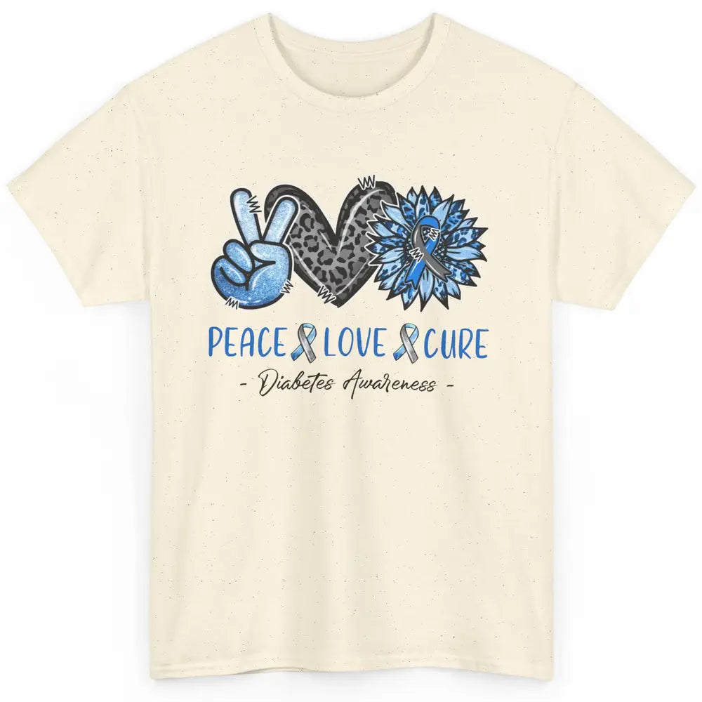 Diabetes Awareness Peace Love Cure Leopard Blue Sunflower Classic Unisex T-Shirt