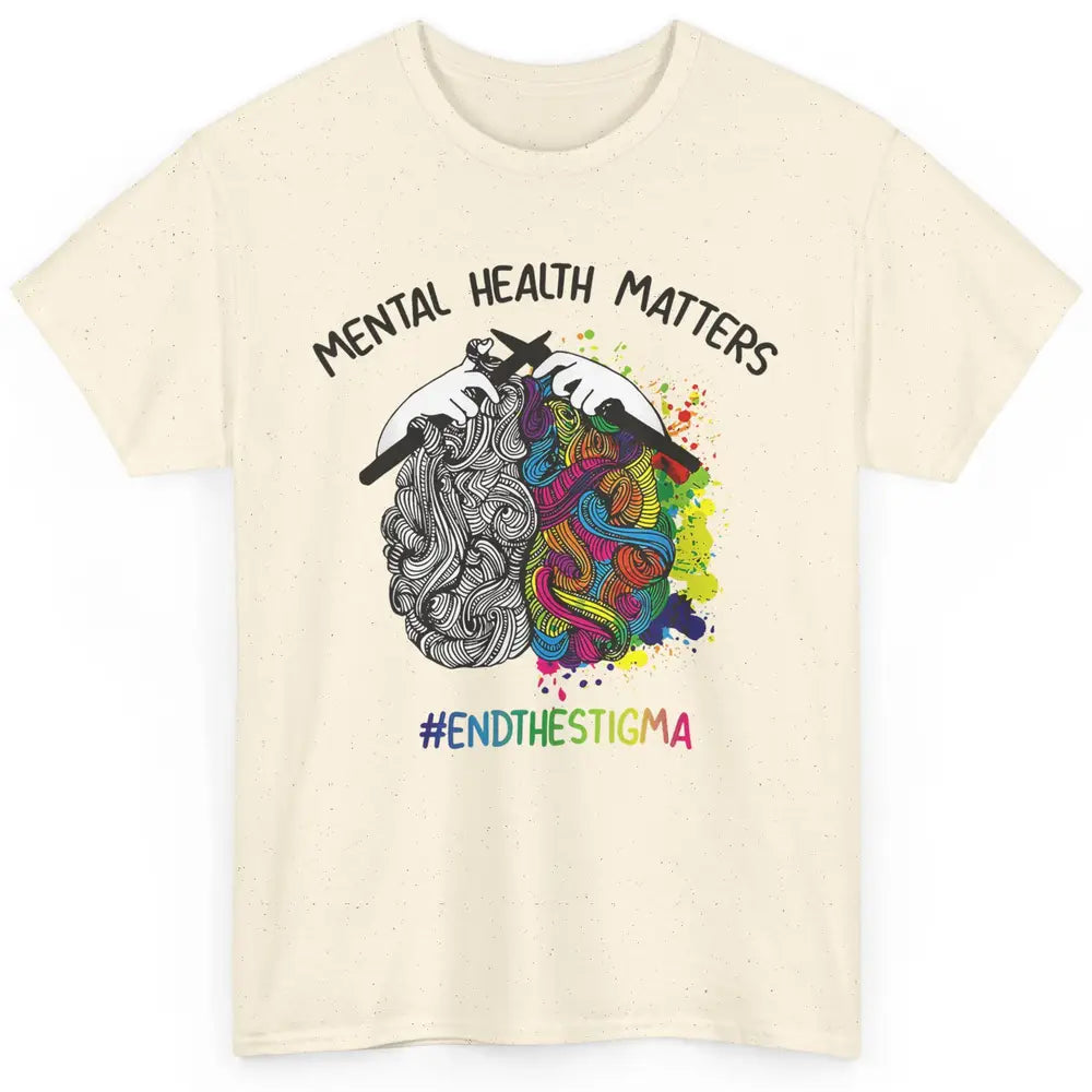 Brain Knitting Mental Health Matters Awareness Crochet Quilt Classic Unisex T-Shirt