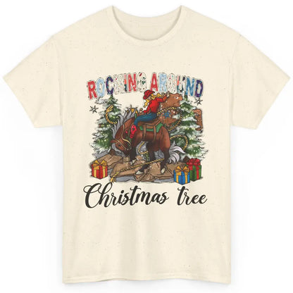 Funny Cowgirl Horsing Rocking Around Christmas Tree Western Classic Unisex T-Shirt