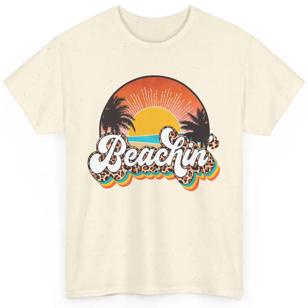 Beachin' Leopard Retro Summer Sunset Beach Lovers Vacation Classic Unisex T-Shirt