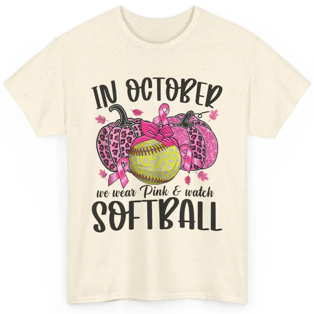 Softball Leopard Pumpkin In October Breast Cancer Awareness Classic Unisex T-Shirt