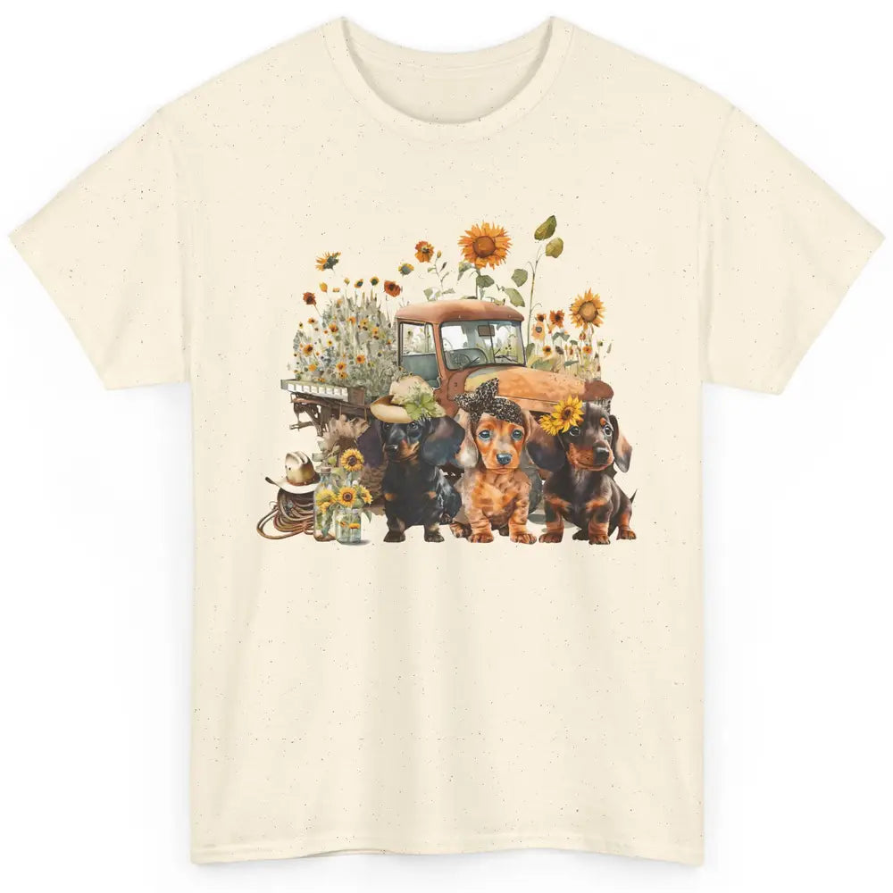 Vintage Truck And Sunflower Dachshund Mom Dachshund Lovers Classic Unisex T-Shirt