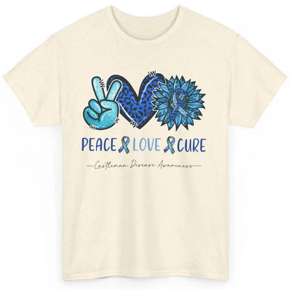 Castleman Disease Awareness Blue Ribbon Peace Love Cure Classic Unisex T-Shirt