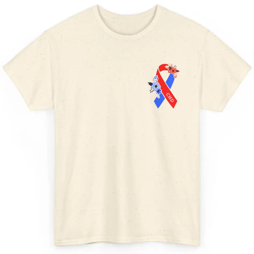 CHD Congenital Heart Disease Awareness Floral Ribbon Pocket Classic Unisex T-Shirt