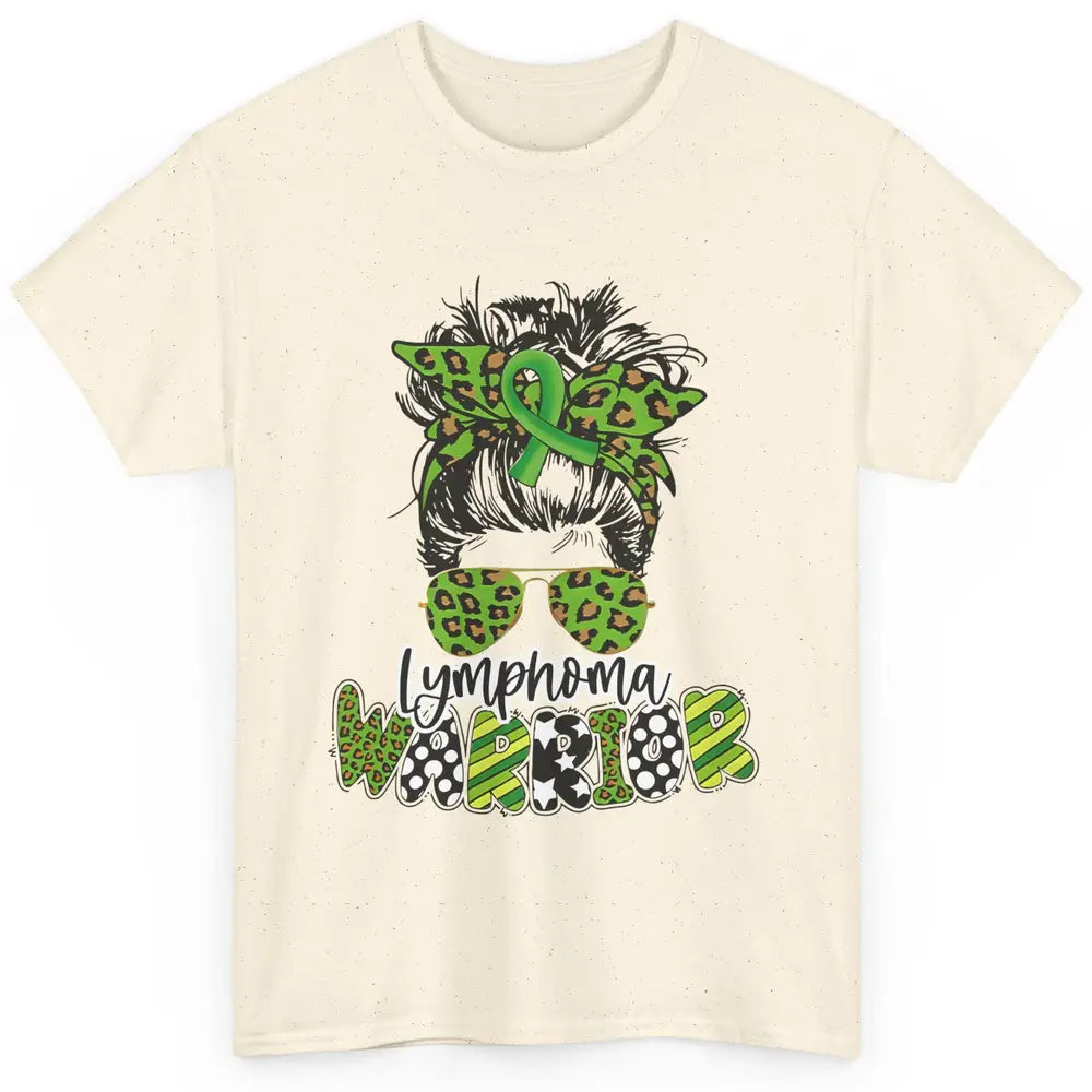 Warrior Fight Lymphoma Cancer Green Leopard Ribbon Messy Bun Classic Unisex T-Shirt