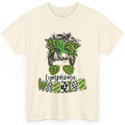 Warrior Fight Lymphoma Cancer Green Leopard Ribbon Messy Bun Classic Unisex T-Shirt