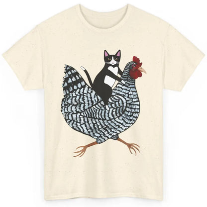 Tuxedo Cat On A Chicken Funny Cat Kitty Chicken Lovers Gift Classic Unisex T-Shirt