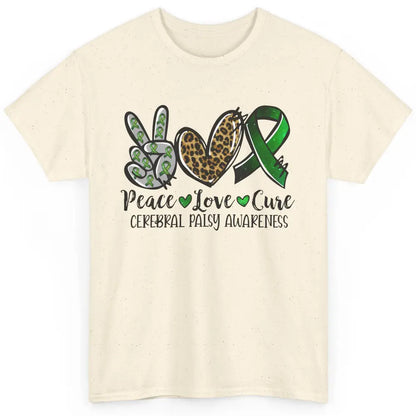 Cerebral Palsy Awareness Heart Green Ribbon Peace Love Cure Classic Unisex T-Shirt