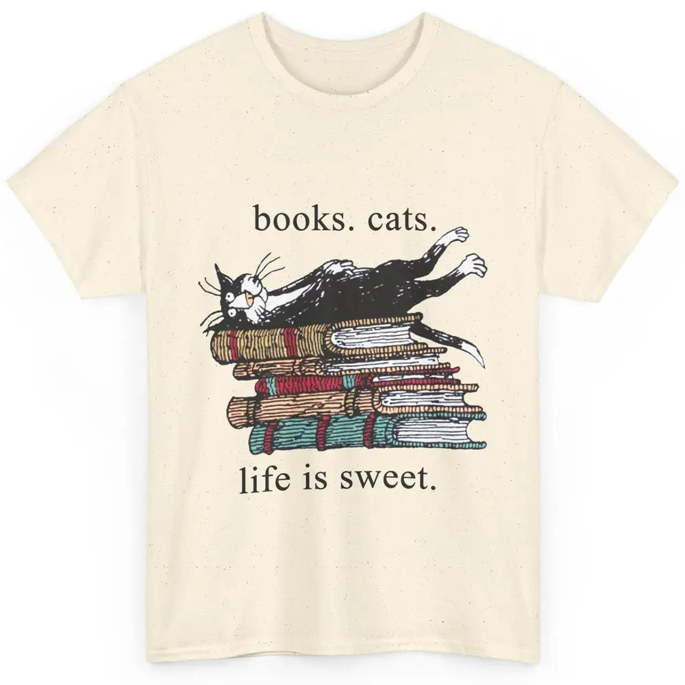 Books Cats Life Is Sweet Cat Book Lovers Reading Book Classic Unisex T-Shirt