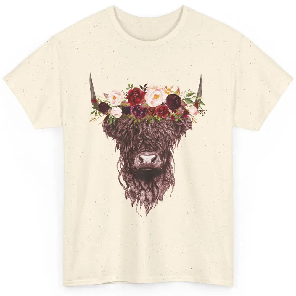 Floral Highland Cow Western Farm Animals Highland Cow Lovers Classic Unisex T-Shirt