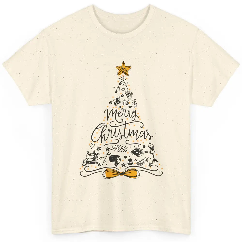 Funny Sewing Merry Christmas Tree Quilting Symbols Christmas Classic Unisex T-Shirt