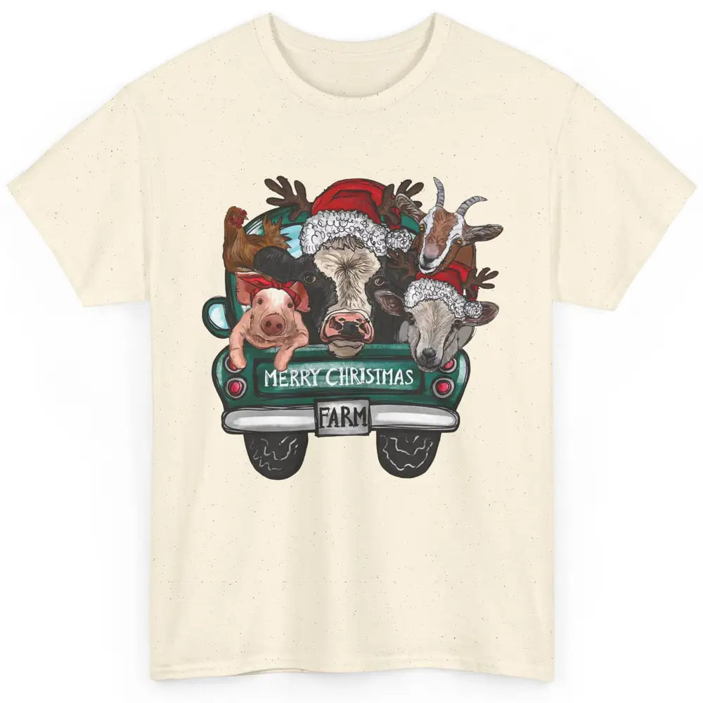 Heifer Merry Christmas Truck Pig Goat Farm Animals Christmas Classic Unisex T-Shirt