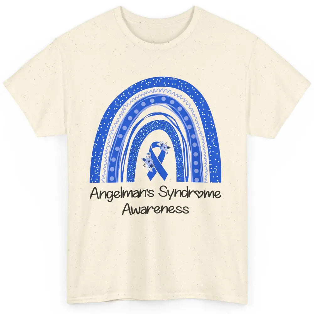 We Wear Blue Angelman's Syndrome Floral Blue Ribbon Rainbow Classic Unisex T-Shirt