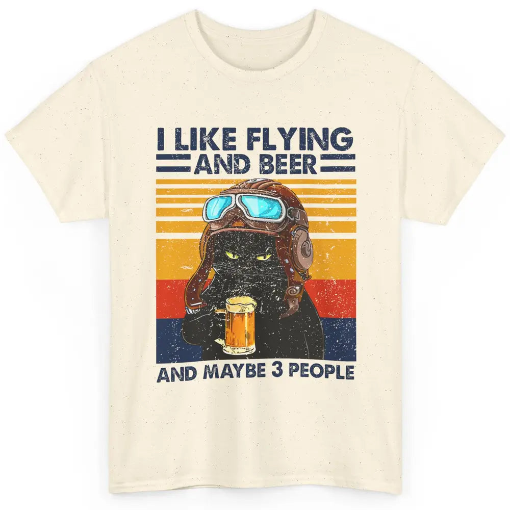 Funny Black Cat Skydiving I Like Flying Beer Maybe 3 People Classic Unisex T-Shirt