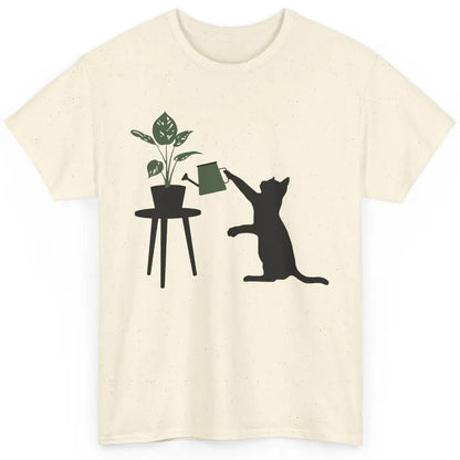 Black Cat Watering Plant Cat Gardening Planting Cat Lovers Classic Unisex T-Shirt