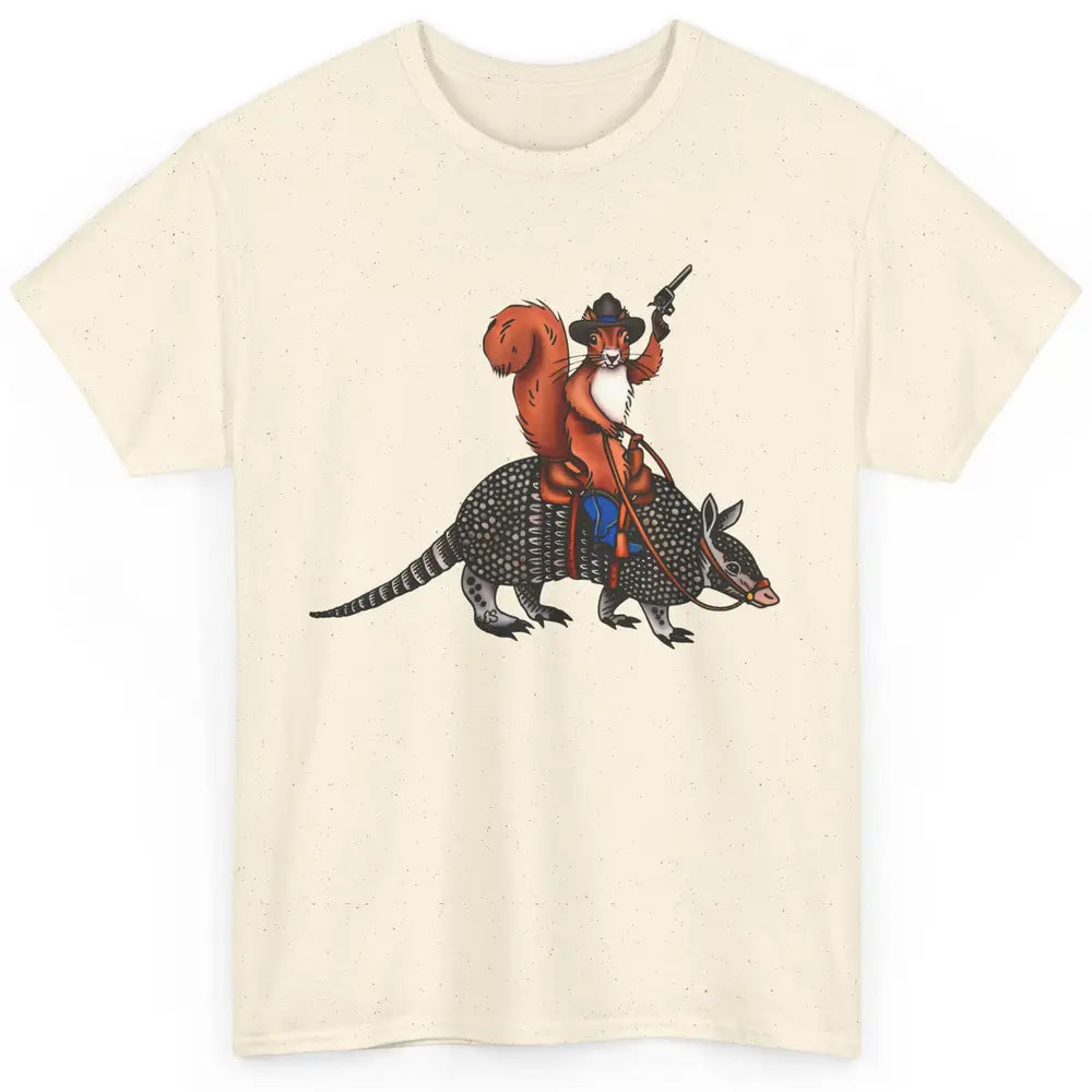 Retro Squirrel Cowboy Riding Armadillo Howdy Western Country Classic Unisex T-Shirt