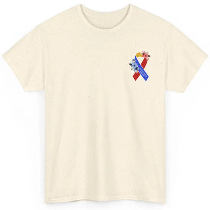 Thoracic Outlet Syndrome Awareness Floral Blue Red Ribbon Classic Unisex T-Shirt