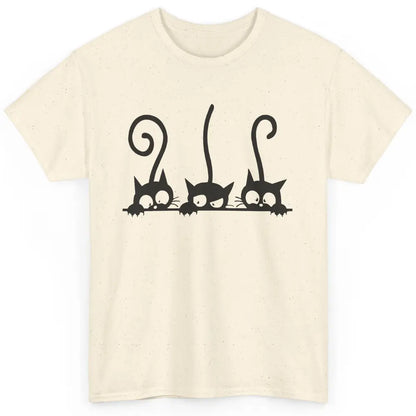 Cute Peeking Black Cats In A Row Funny Hiding Kitten Lovers Classic Unisex T-Shirt