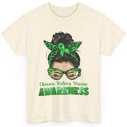 Chronic Kidney Disease Leopard Messy Bun Mom Green Ribbon Classic Unisex T-Shirt