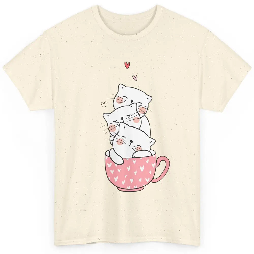 Funny Cats In Cup Cute Kitten Mom Vday Heart Valentines Day Classic Unisex T-Shirt