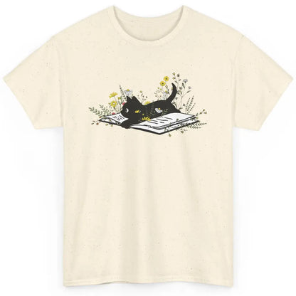 Cute Book Cat Floral Book Nerd Black Cat Lover Reader Gift Classic Unisex T-Shirt